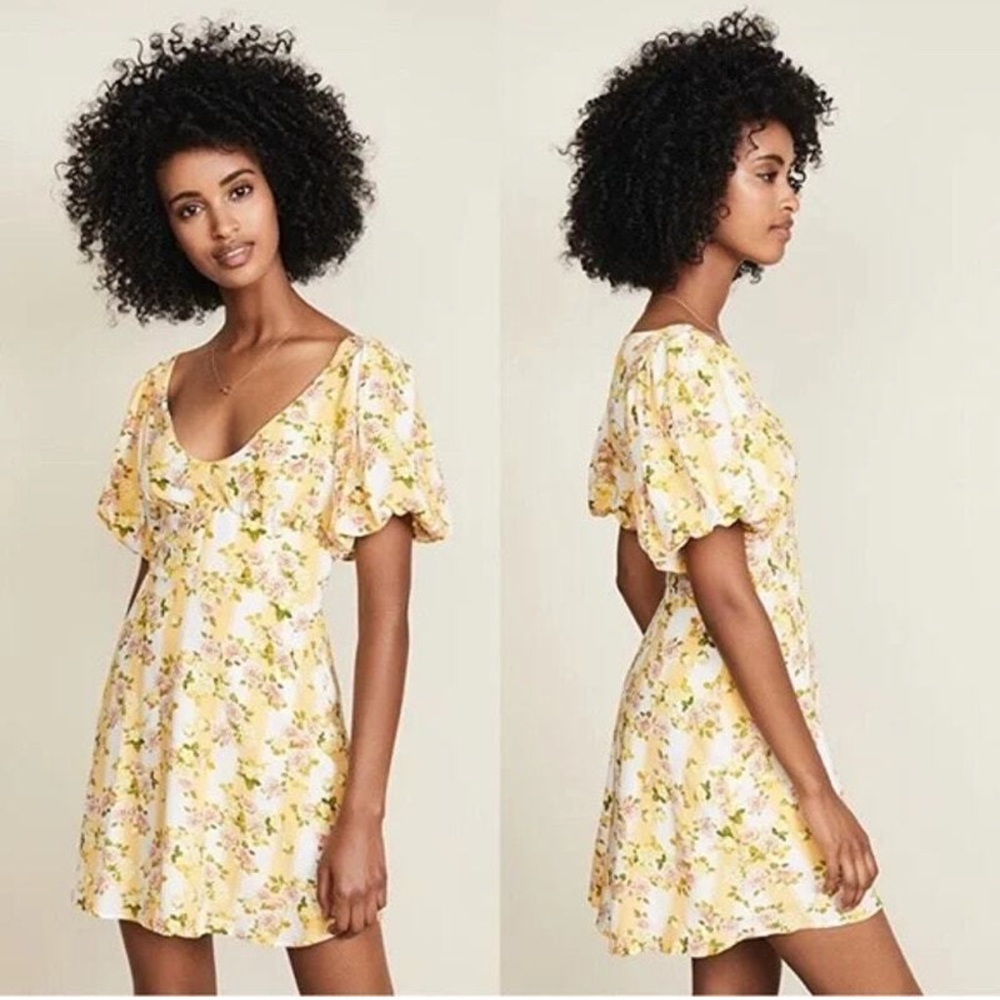 For Love & Lemons X Revolve Atlanta Floral Puff sleeve mini dress women size Sm